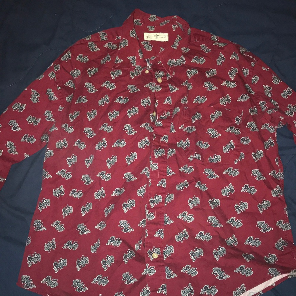 VINTAGE Red And Black Natural Issue Button Down